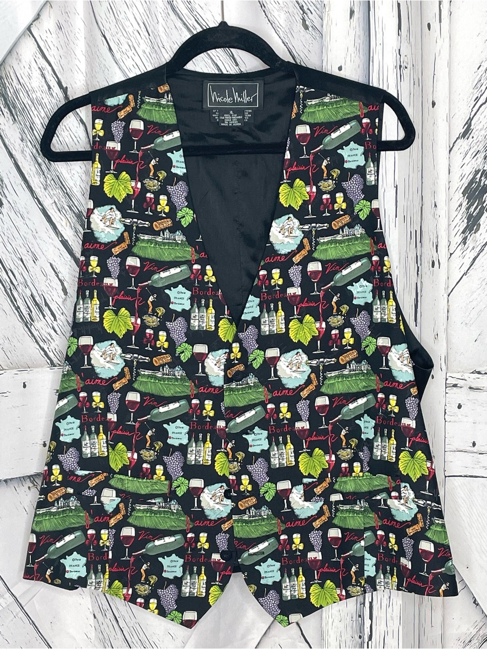 Nicole Miller Vintage 1995 Silk Vest French Wine Theme XL